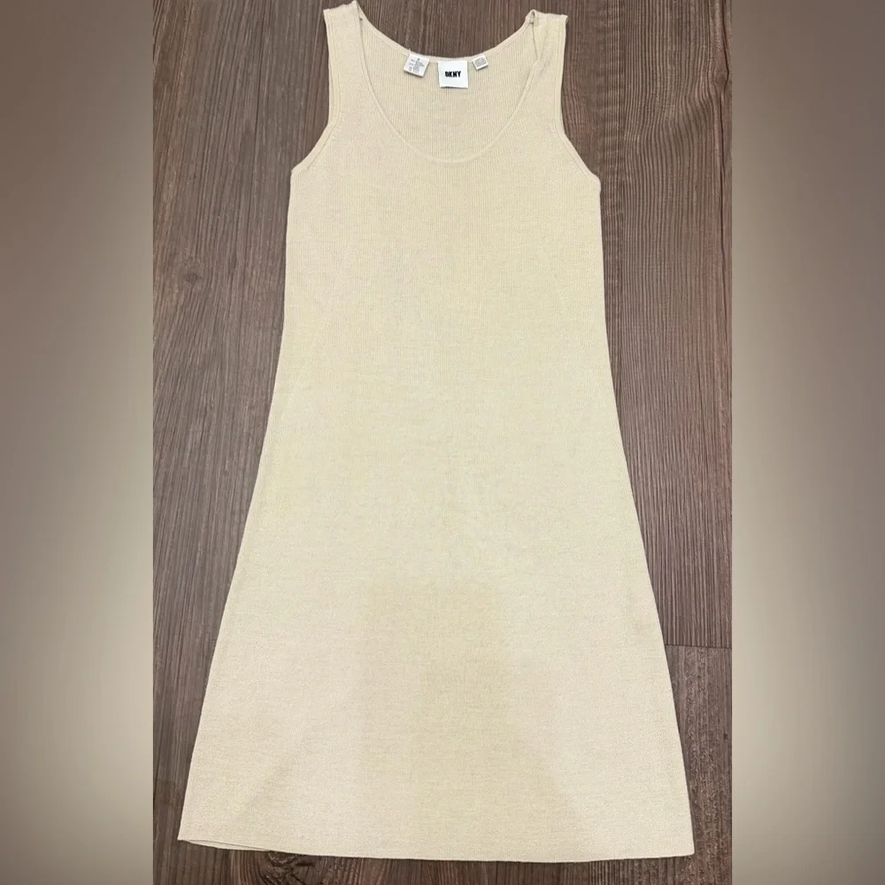 Vintage Y2K DKNY Minimalist Heavy Knit Tank Dress Neutral Beige Capsule Wardrobe - Picture 2 of 7